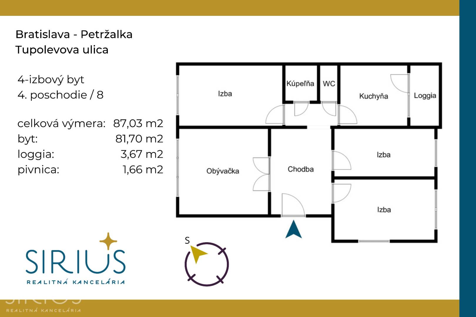 TUPOLEVOVA – 4i rodinný byt, 87 m², loggia, 4 nepriechodné izby, VOĽNÝ