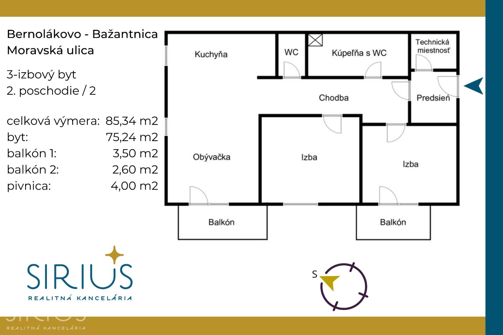 BERNOLÁKOVO – BAŽANTNICA, 3-i byt, 85 m2 – úplne nový byt, DVA BALKÓNY